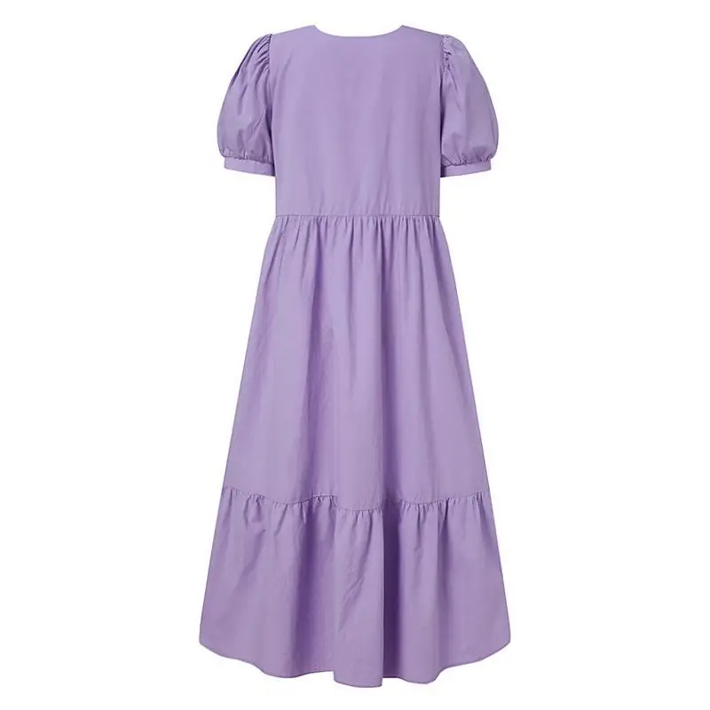 

Casual Plus Size Midi Dress Summer Women's Solid Patchwork Ruffles Ruched Short Sleeve V Neck 2021 Elegant Sundress Femme Robe