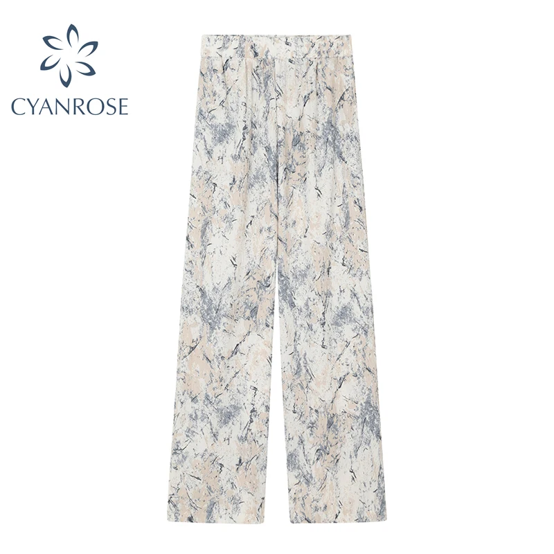 

Брюки женские прямые с цветочным принтом, с эластичным поясом