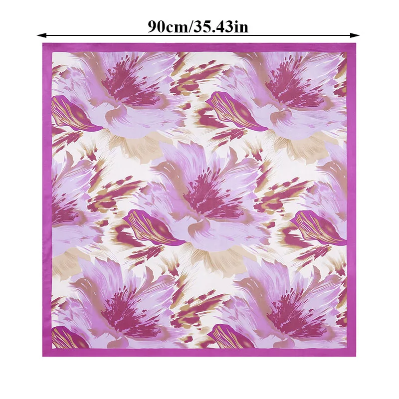 

New Arrival Women Floral Print Silk Satin Hijab Scarfs 90cm Square Shawls Spring Summer Neckerchief Scarves For Ladies