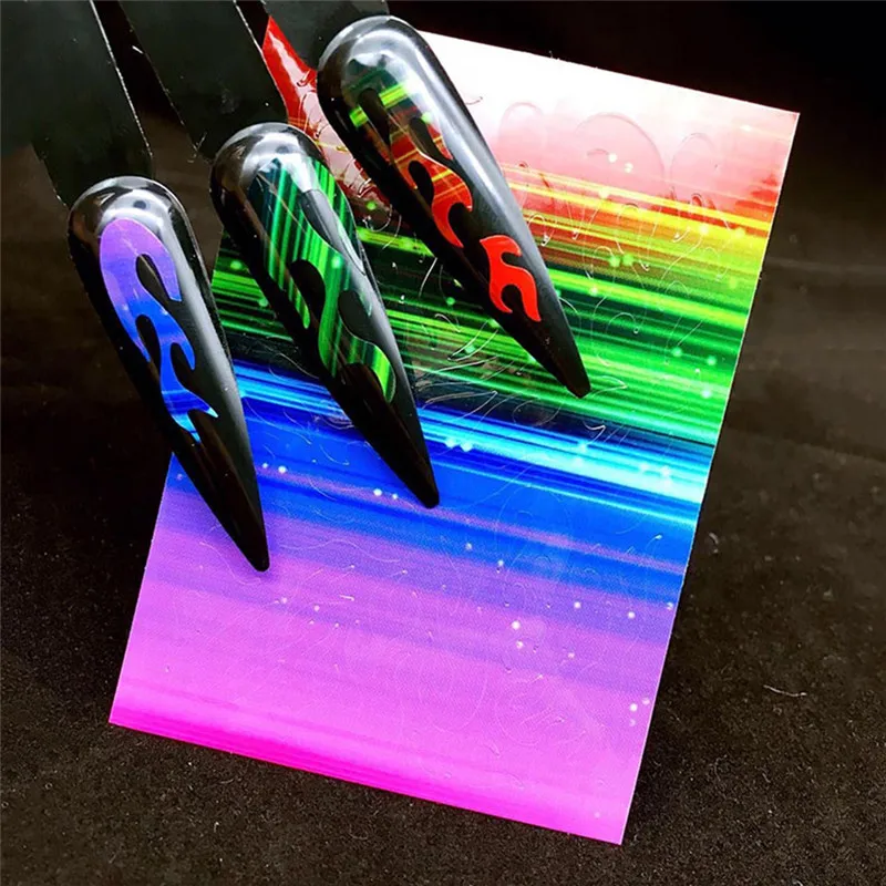 2pcs Holographic Colorful Nail Foil Flame Holo Art Transfer Self Adhesive Decals Slide | Красота и здоровье