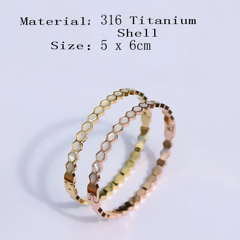 Big Brand Steel Bracelets For Women Honeycomb Shaped Bangles With Shell Bijoux Acier Inoxidable Femme Gold And Rose Gold Jewel images - 6
