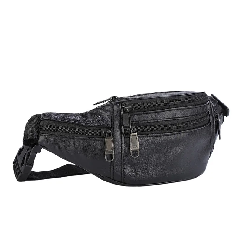 Leather Men Waist Chest  Bag Thin Outdoor Sports Tactical Pauch Male Small Running Fanny Pack Crossbody Chest Money Belt Bags