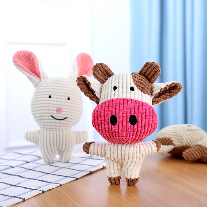 Squeak Pet Cow Rabbit Animal Plush Toy Dog Chew Squeaky Whis