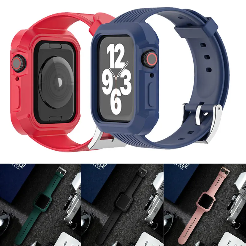 

Integrated Case+Strap for Apple watch 6 band 44mm 40mm 42mm 38mm silicone Belt watchband bracelet iwatch series 3 4 5 6 SE Strap
