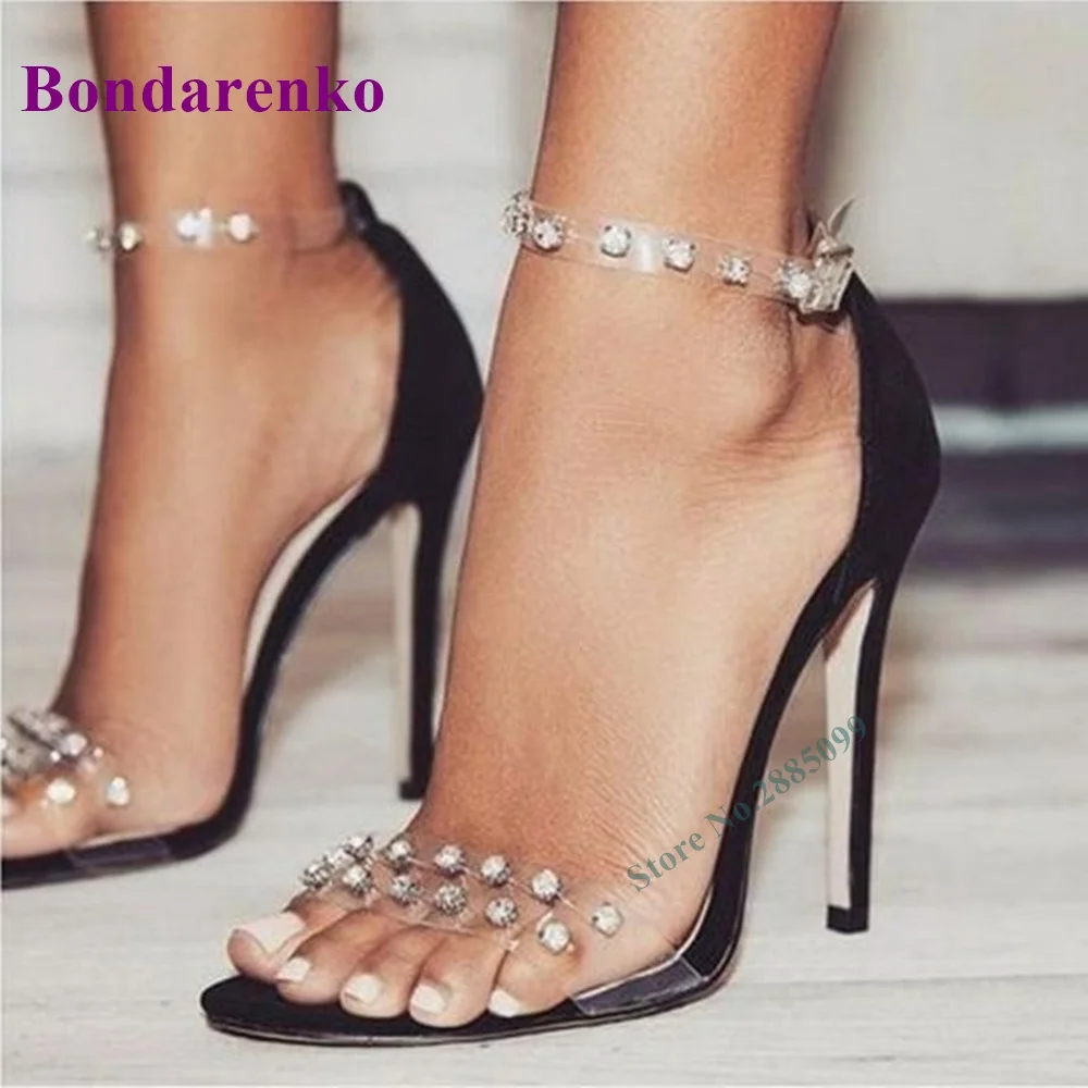 

Сандалии женские с открытым носком, однотонные босоножки с заклепками, ремешки с пряжкой, тонкий высокий каблук, цвет черный/белый, лето