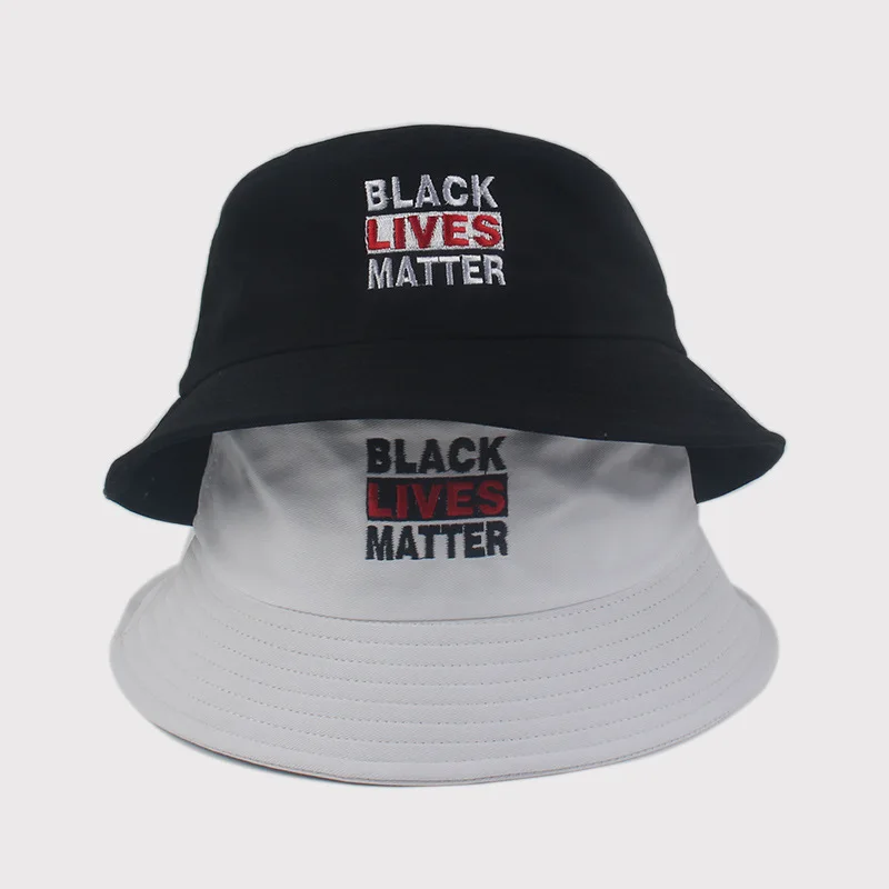 

2020 Cotton Black Lives Matter Embroidery Bucket Hat Fisherman Hat Outdoor Travel Hat Sun Cap Hats for Men and Women 204