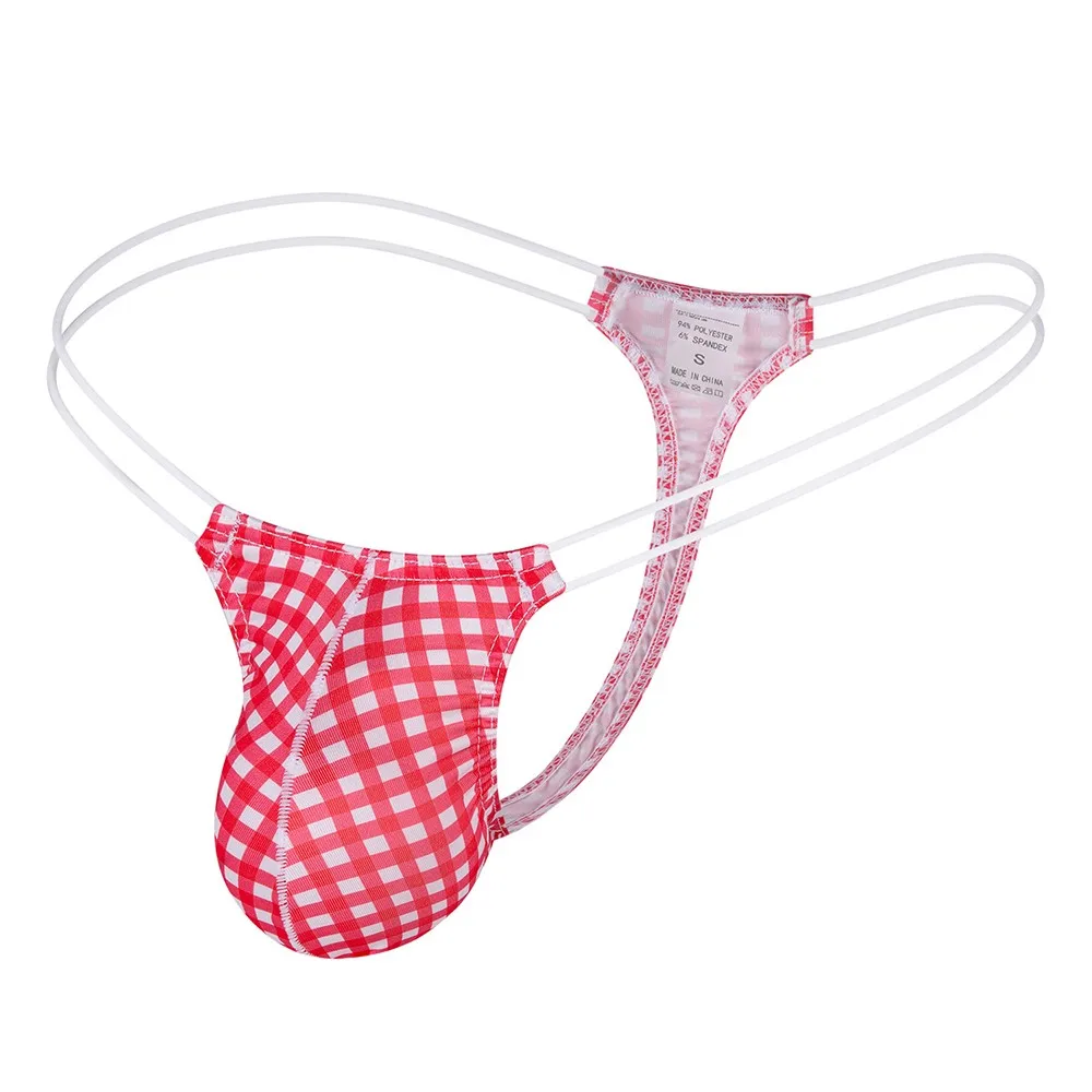 

Men Sexy Fashion Thongs Plaid Low Waist Bikini T-back G-String Underwear Stretch Convex Pouch Thong Jockstrap Underwear Panties
