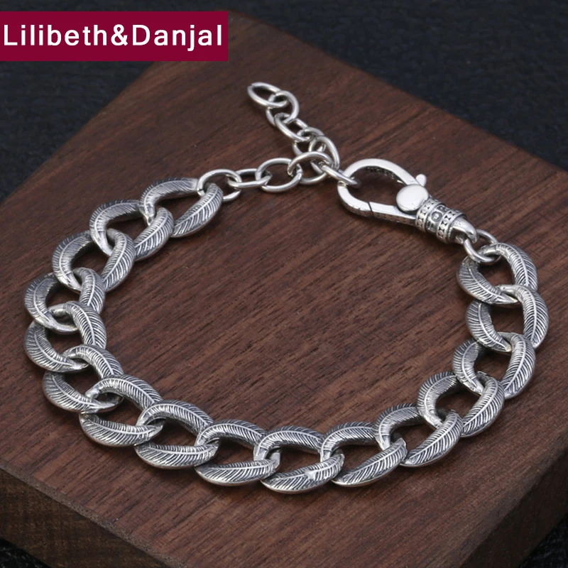 

Women Men Bracelet Bangle 100% Real 925 Sterling Silver Creative Feather friendship Bracelet homme Jewelry accesorios mujer B06