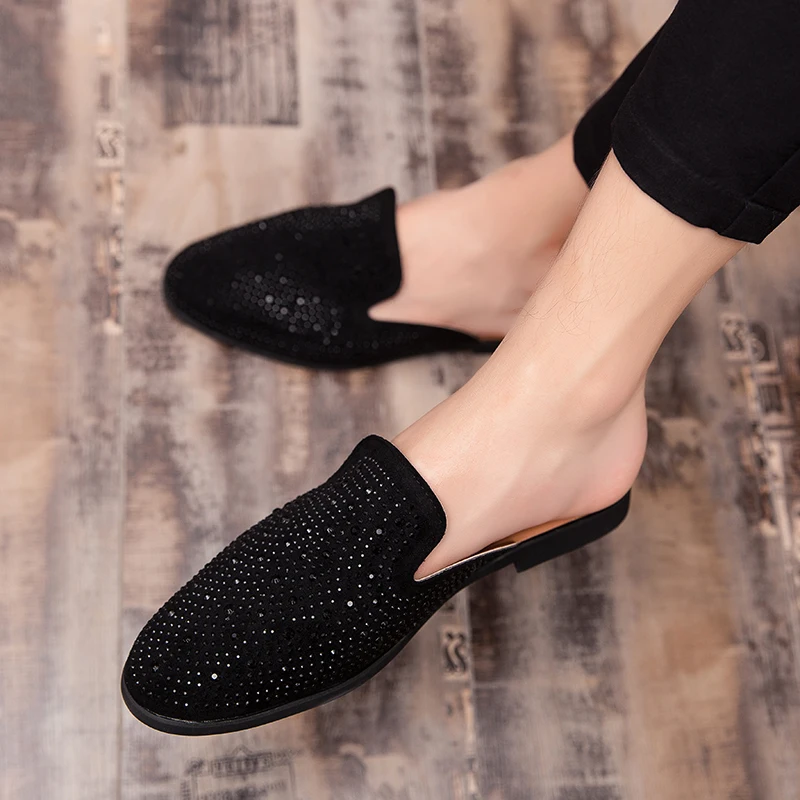 Мужские мюли легкие полуботинки для мужчин дышащие слипоны дизайн со стразами