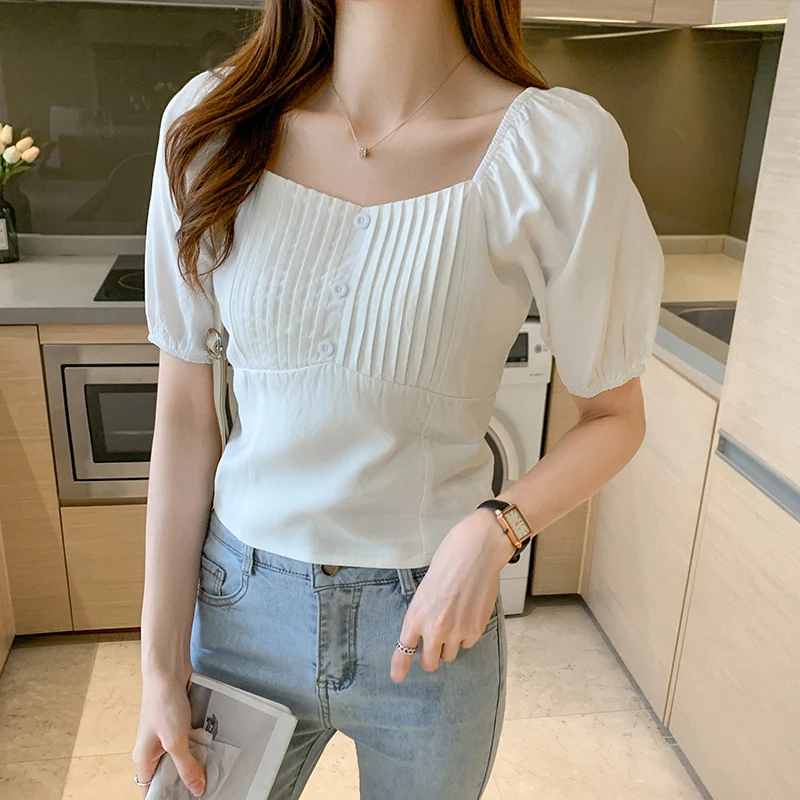 

COIGARSAM модная однотонная Корейская блузка женские новые блузки женские топы и блузки белые синие 6237