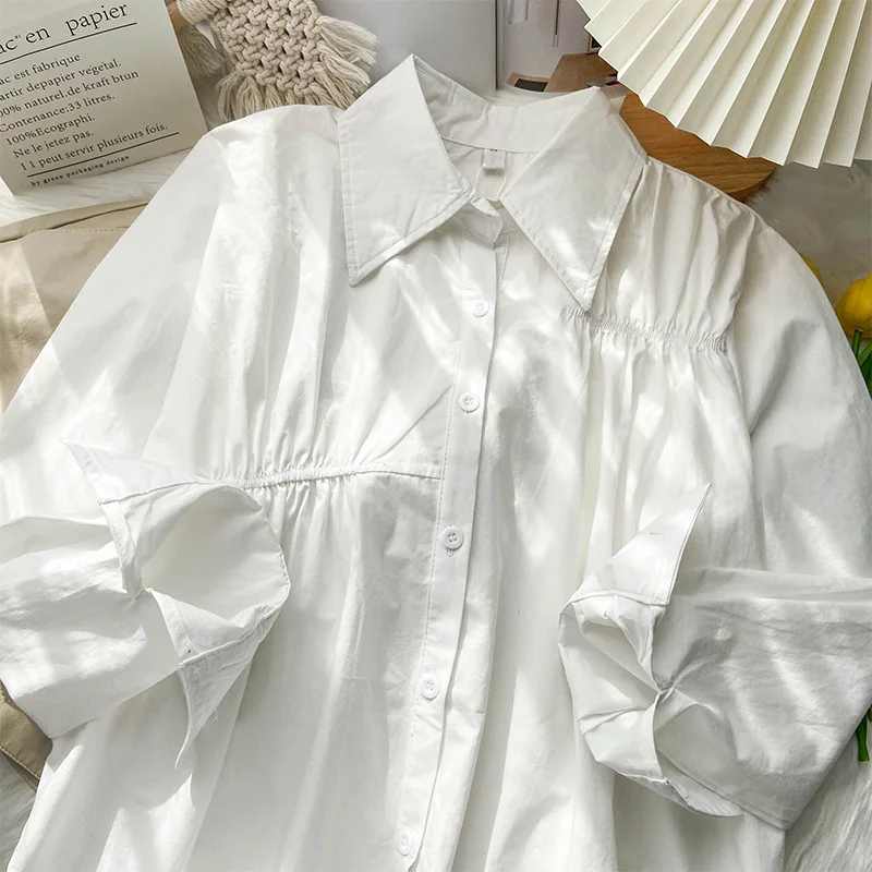 

QNPQYX Design Sense White Women's Shirt Long-sleeved Blouses New Spring and Autumn 2021 Small Retro Niche Style Shirts Jacket