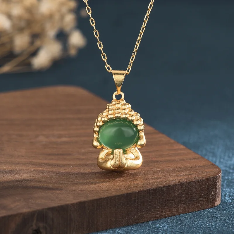 

Chain necklace Gem jewelry Chinese style Chalcedony Antique accessories gold inlaid with jade luxurious necklaces for women
