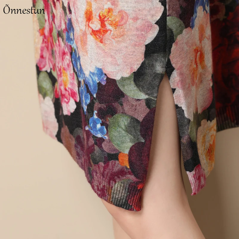 

Long Sweater Dress Women Fashion Long Sleeve Pullovers Print Pull Femme Jumper Plus Size High Quality Sweater Women