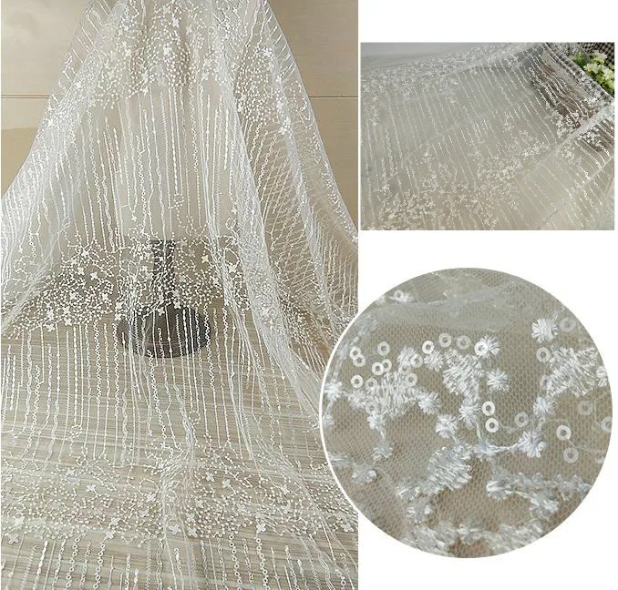 

New style dress embroidery fabric full starry sky lace beads high-end wedding materials