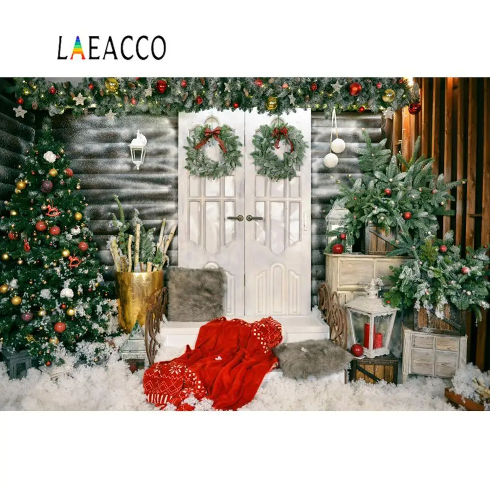 Рождественский фон Laeacco для фотографии зимняя снежная елка подарок венок