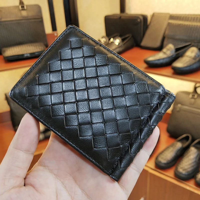 Men's Genuine Leather  Money Clips Luxury Brand Super Soft Sheepskin Hand-Woven Thin Women Large Wallet Multi Card Slot 2022 New