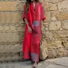 Сарафан женский свободного покроя, элегантное пляжное платье в стиле пэчворк, винтажное пикантное платье с длинным рукавом и V-образным вырезом, 2021