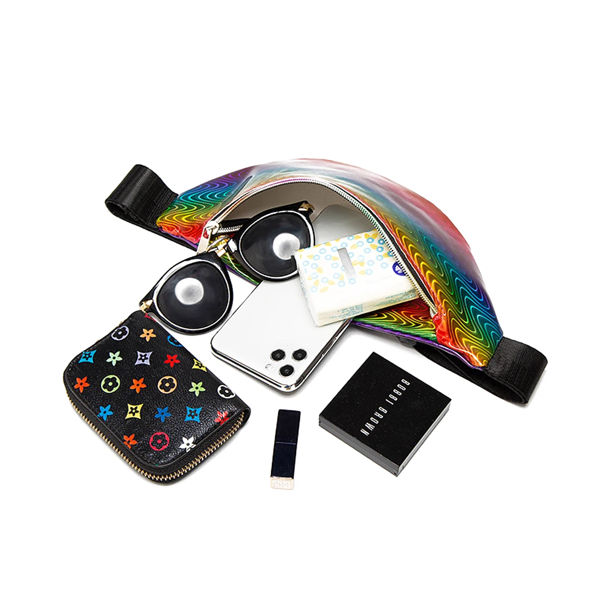 

2021 Fashion Women's Fanny Pack Waist Bag Holographic Shiny Waist Bum Bag Travel School Casual Shoulder Belt Chest Bag Purse