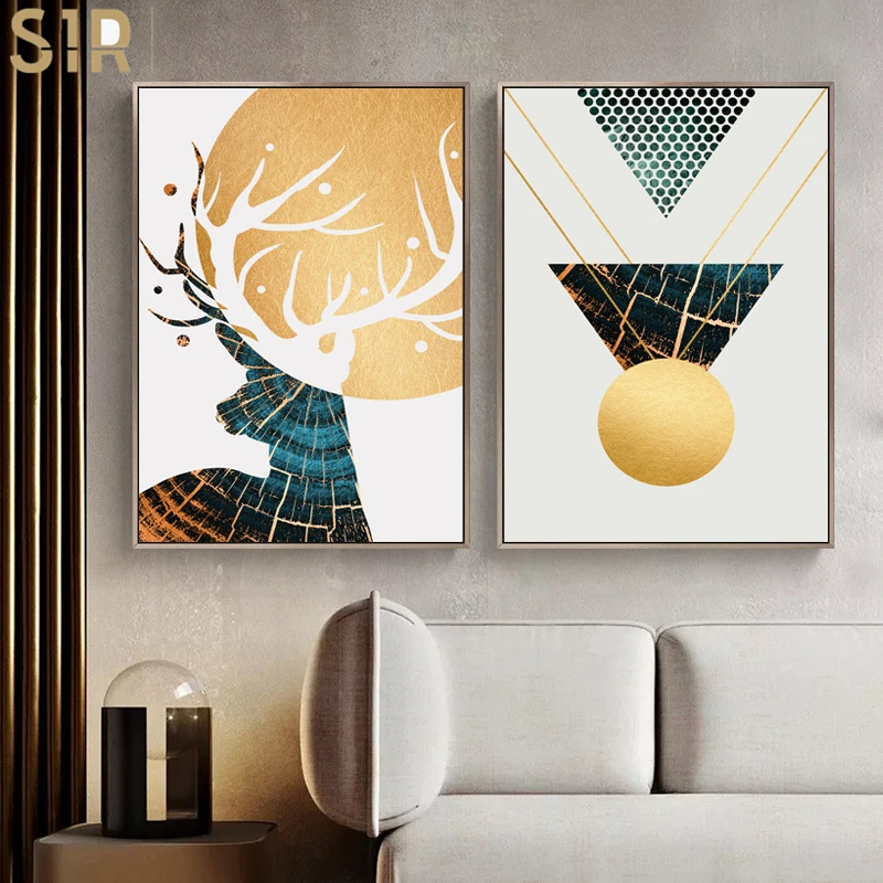 

Modern Deer Elk Yellow Canvas Painting Nordic Animal Posters and Prints Wall Art Picture Cuadros For Living Room Home Decoration