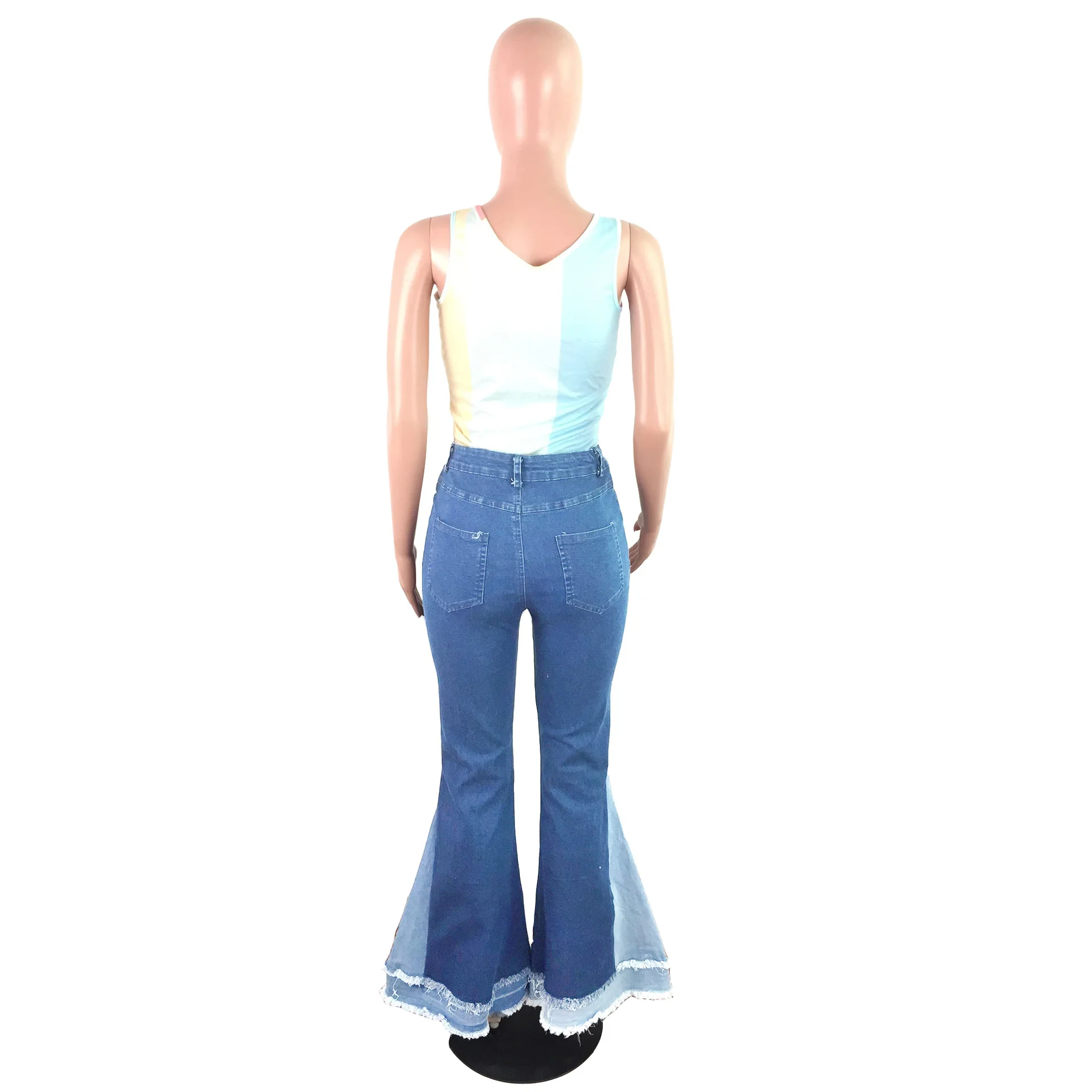 

New fashion solid color casual flared pants slim high waist button women's jeans pants