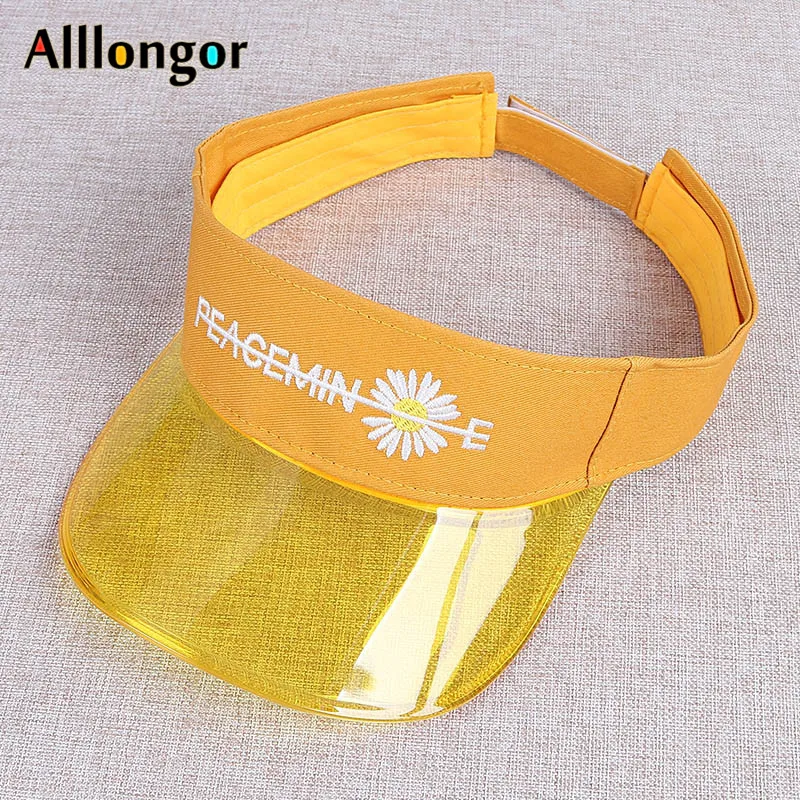 Visera mujer 2021 Summer UV Visor Cap kids Korean Floral Outdoor Hats Plastic PVC Transparent Sun Visors Hat Women Girl | Аксессуары для