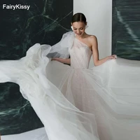fairykissy sexy princess wedding dresses one shoulder puff sleeve bridal dress a line tulle glitter beach wedding gown plus size