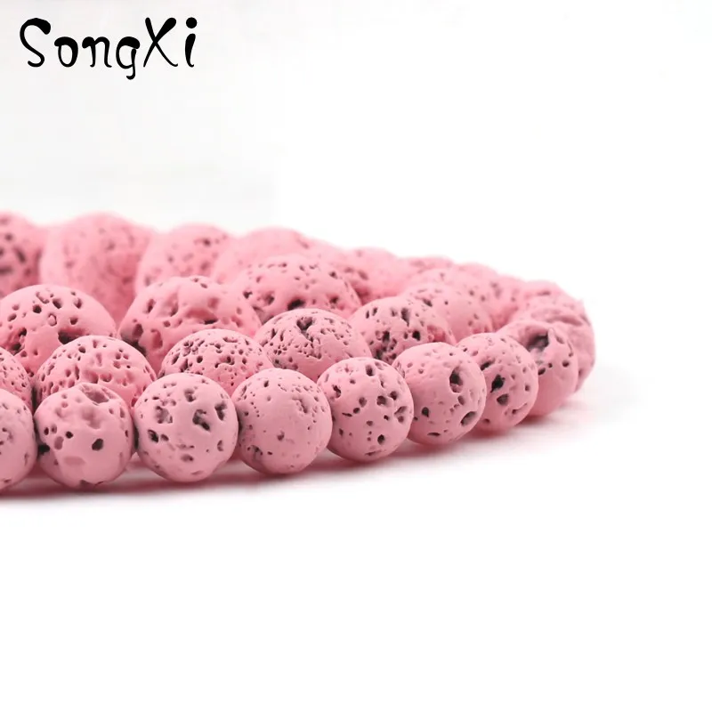 Натуральный розовый камень лавы вулканический Круглые бусины для браслета