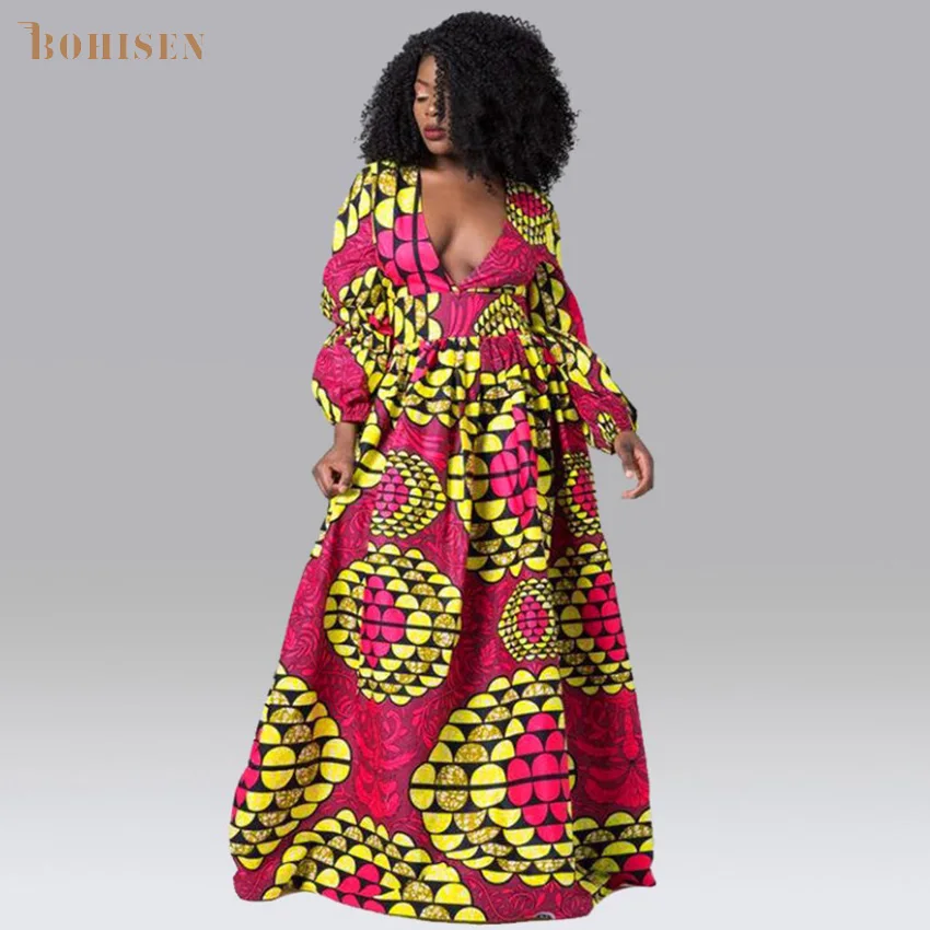 Женские платья в африканском стиле BOHISEN Dashiki осенние Bazin Ankara с длинным рукавом