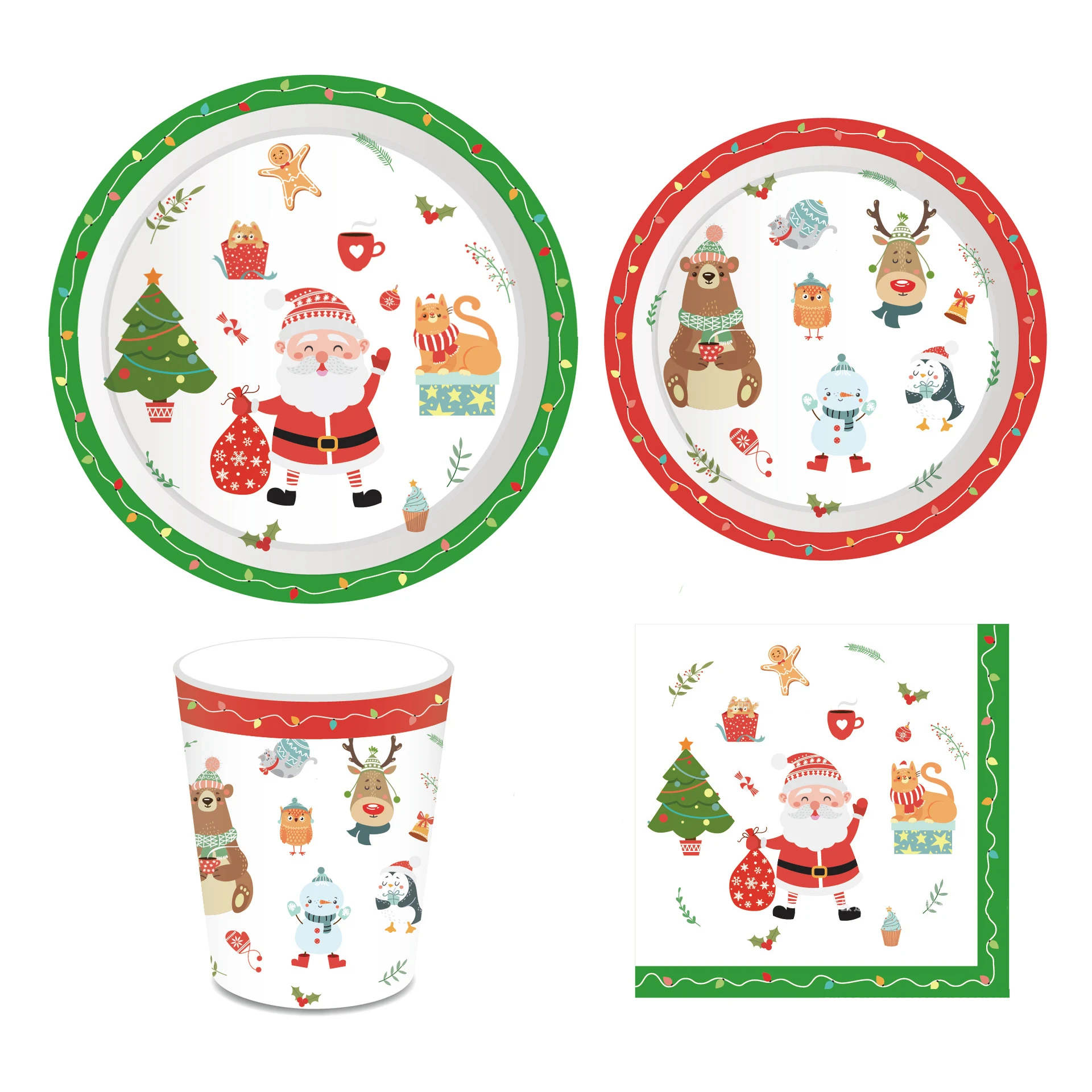 

44pcs/set Christmas Disposable Tableware Set Snowman Elk Santa Claus Paper Cup Plate New Year Xmas Party Decoration Supplies