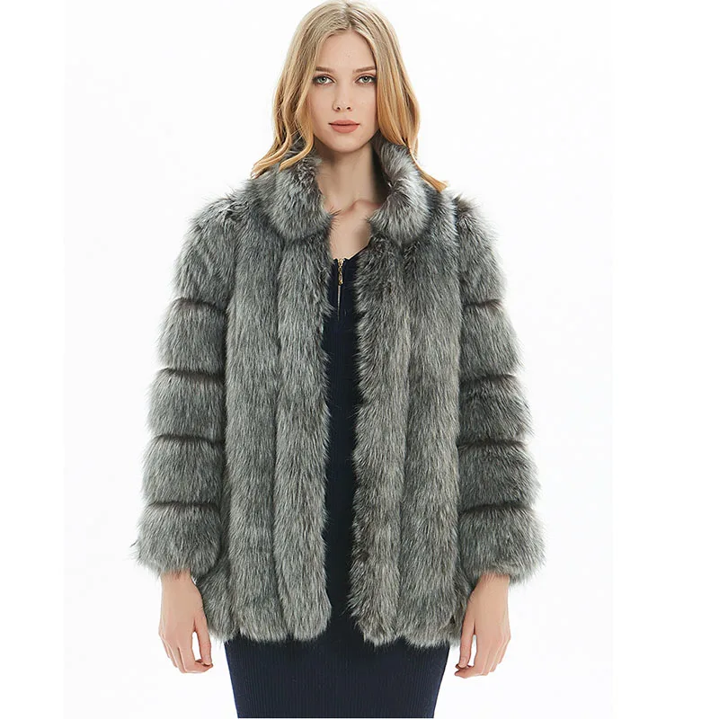 

warmth Thicken fox Faux Fur Coat Women Plus Size Long Sleeve Faux Fur Jacket gilet fourrure bontjas