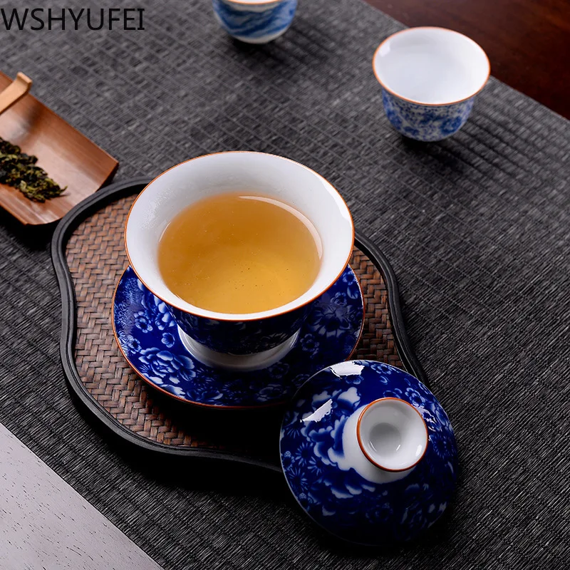 Цзиндэчжэнь фарфор ручной работы Gaiwan Изысканная керамическая чайная чаша с