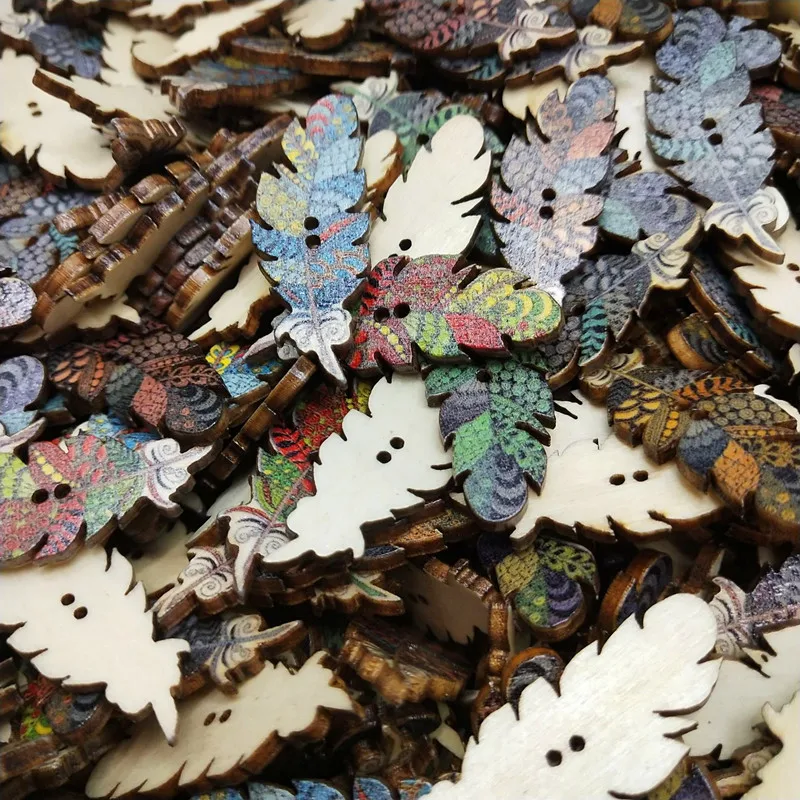 50pcs Wooden Buttons Creative Novelty Handmade Sewing 2 Holes Scrapbooking DIY Decor Craft Heart Shapes Pattern | Дом и сад