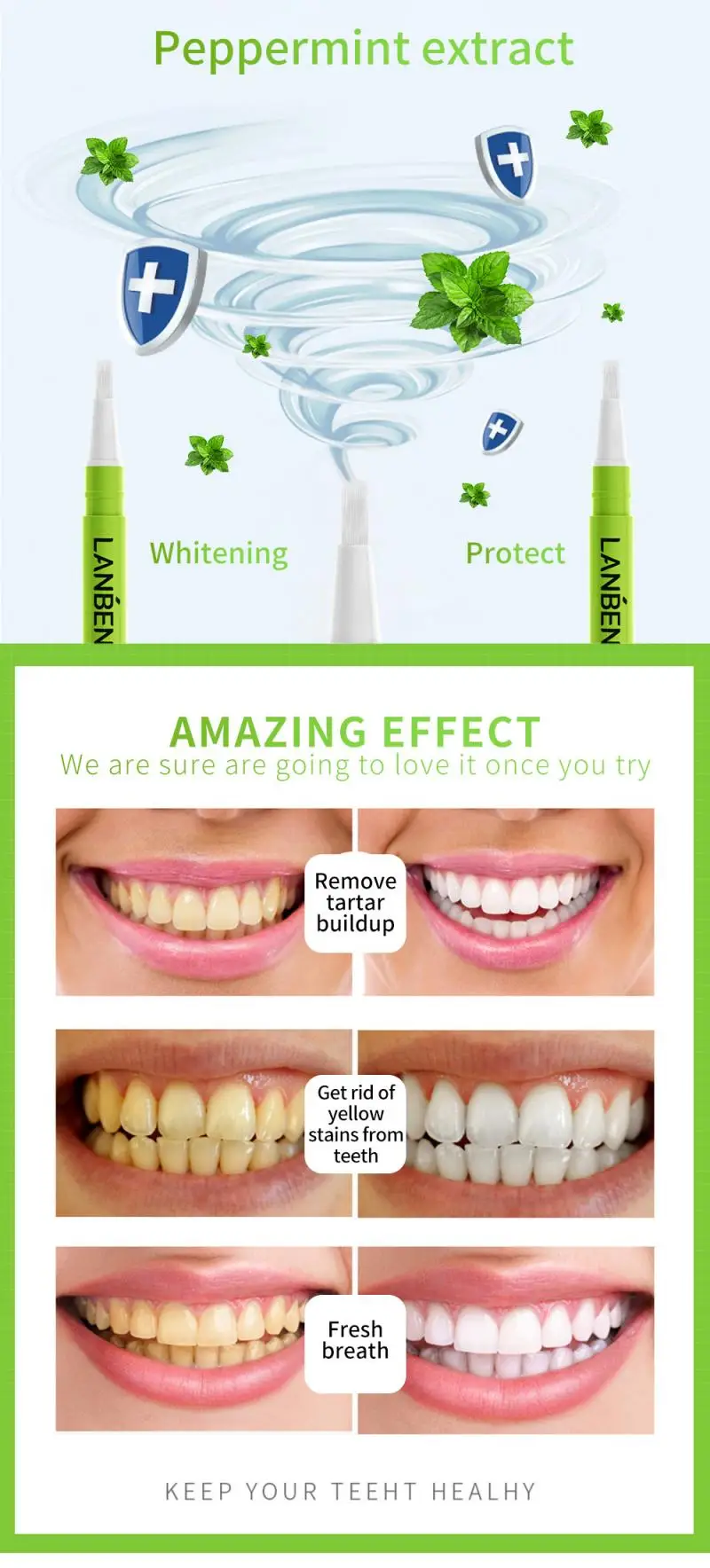 

2020 New Mint Teeth Whitening Pen Cleaning Serum Remove Stains Tools Whiten Teeth Oral Hygiene 1PCS TSLM2