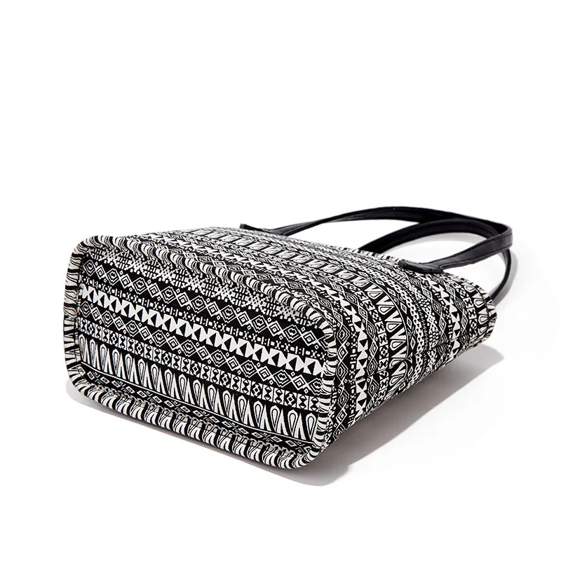Vintage Ethnic Printed Bucket Bag For Women Canvas Shoulder Handbag Casual Shopping Totes bag Mobile Phone Cosmetics Organizer