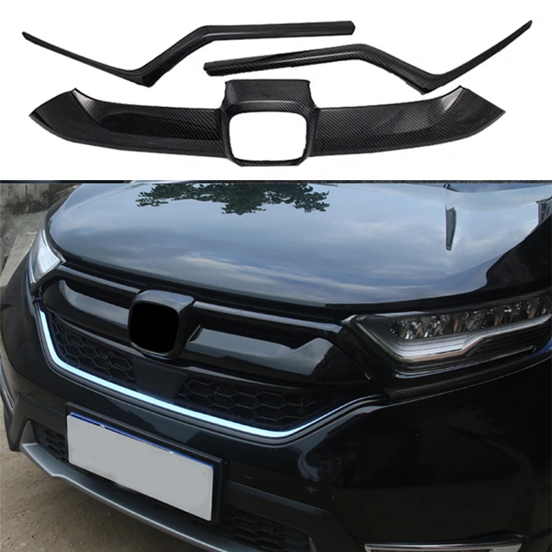 

Fit for Honda CRV CR-V 2017-2019 Carbon fiber look gloss black Tail door trim Front Bumper Grill Strip high quality ABS grille