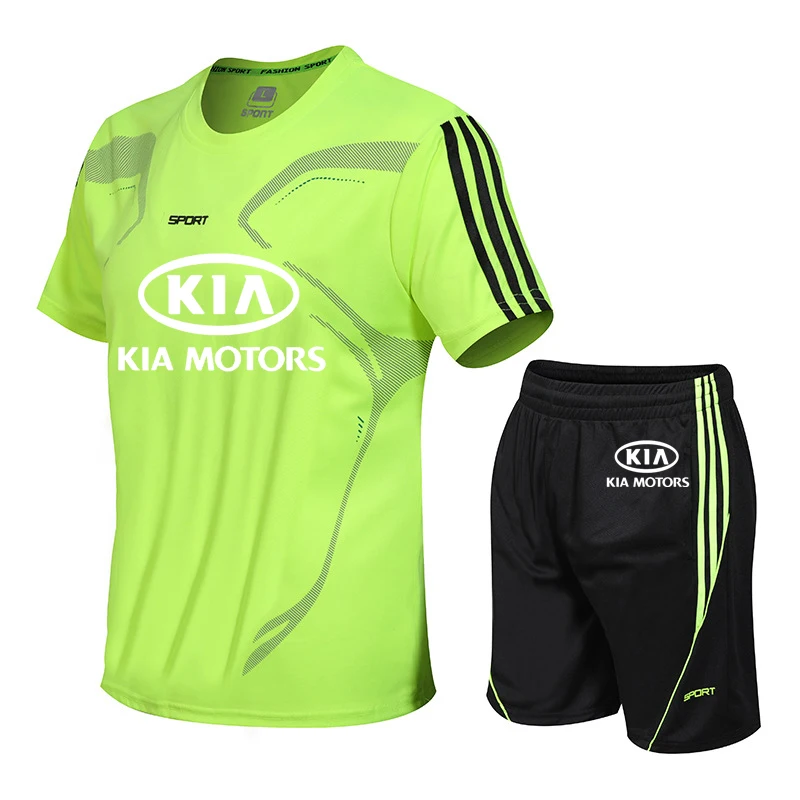 

New Summer Men's T-shirt KIA Motor Car Logo Print Fashion Casual O-neck Cotton Men's short sleeve+shorts 2-piece set