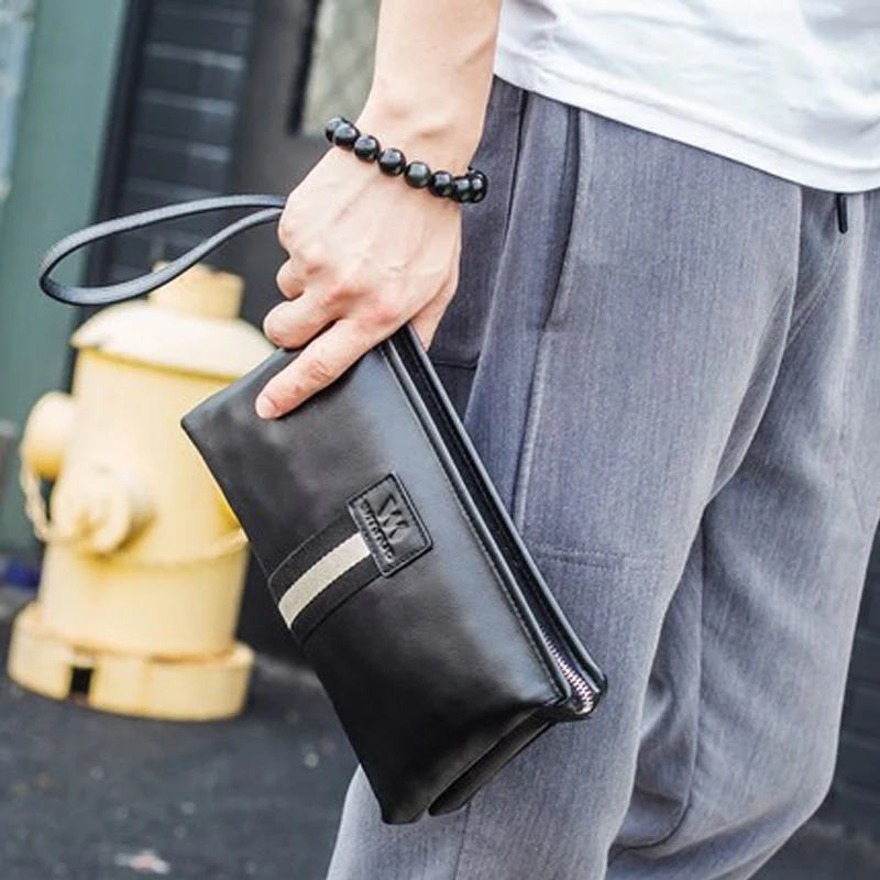Мужской клатч Wmnuo из 100% натуральной кожи двухслойная большая ручная сумка для