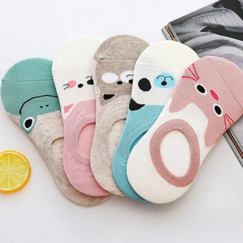 5 пар/лот женские носки ярких цветов башмачки с изображением маленьких животных