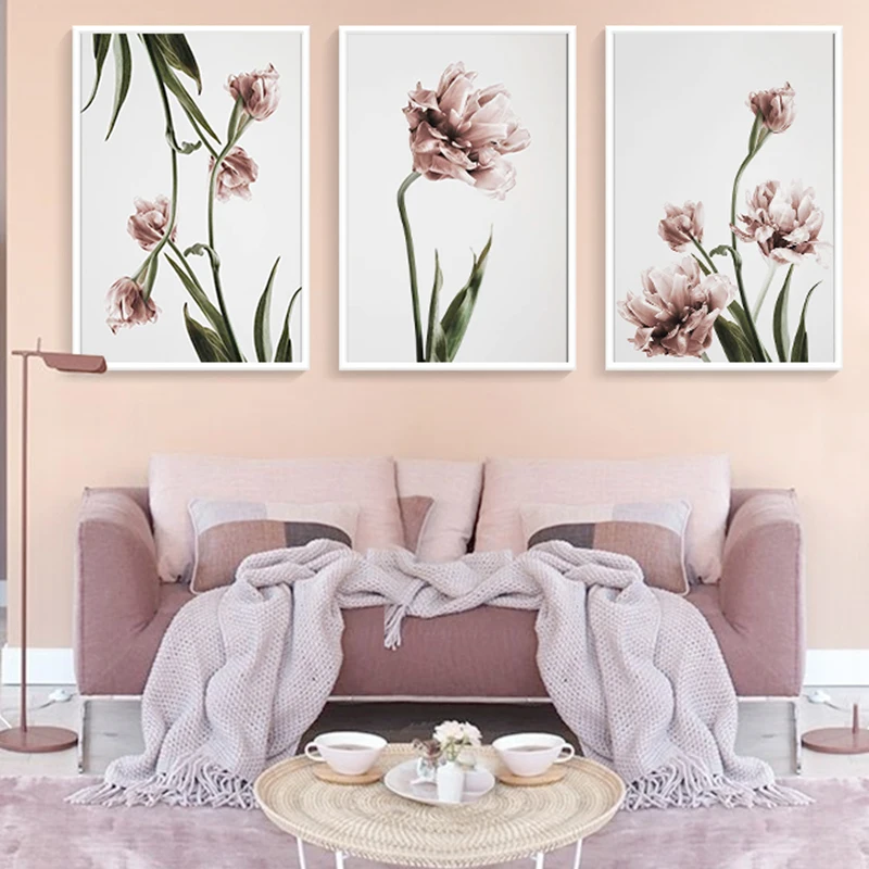 Абстрактная Картина на холсте с зелеными растениями и цветами постеры принты