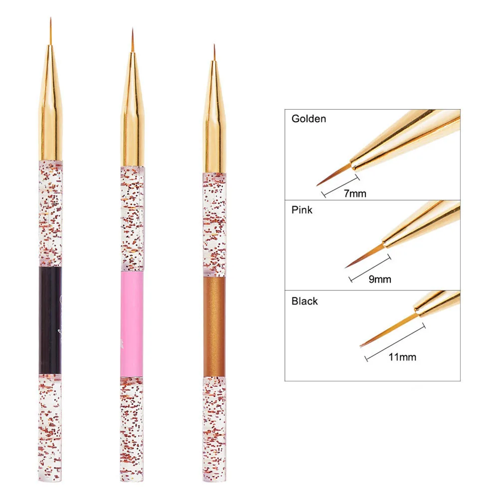

New 3 Pcs Professional Nail Brush Set Uv Gel Pull Pen For Manicure Brushes Design Flower Painting Pen Sequin Transparent Rod