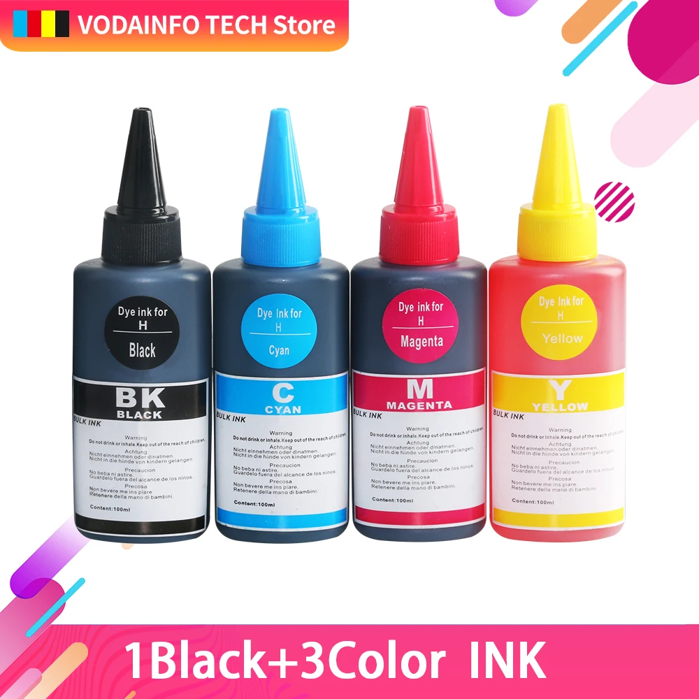 4pcs 5 флаконов CMYK 100 мл Универсальный Заправляемый краситель, совместимый для hp для Canon для Brother для Epson для Lexmark для DELL - Цвет: 4pcs