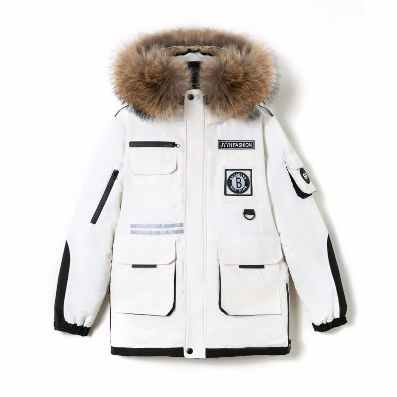 

White Parka Hooded Parka Winter Sportswear Loose Jacket Coat Thicken Warm Winter Women 2020 Down Jacket Big Fur