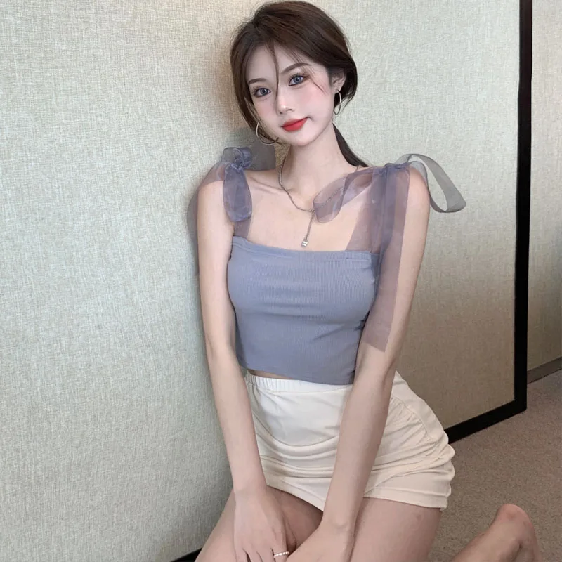 

New Skinny Y2k Tops Sexy Club Spaghetti Strap Black Summer Sleeveless T Shirts for Women Backless Slim Off Shoulder Tees