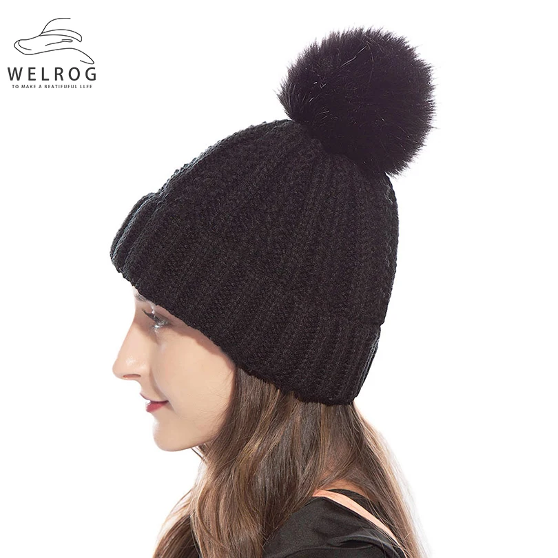 WELROG зимние однотонные шапки Элегантные вязаные с помпонами мягкие теплые
