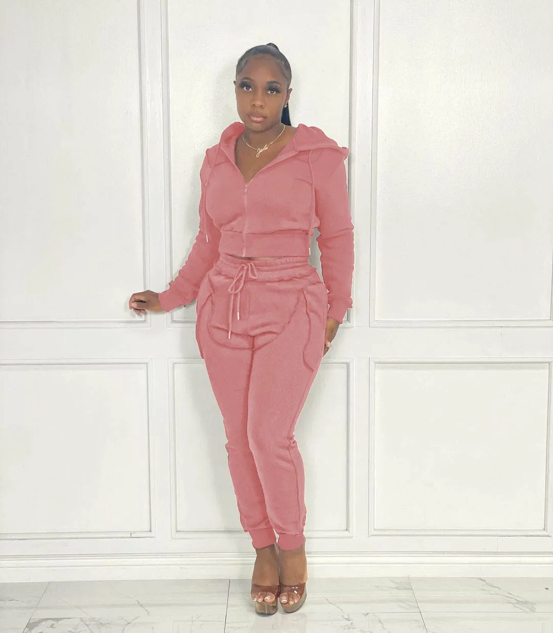

Coffeehot Two Piece Set Tracksuit Women Fall Winter Solid Clothes for Women Casual Sport Zipper Hooded Top + Drawstring Pants