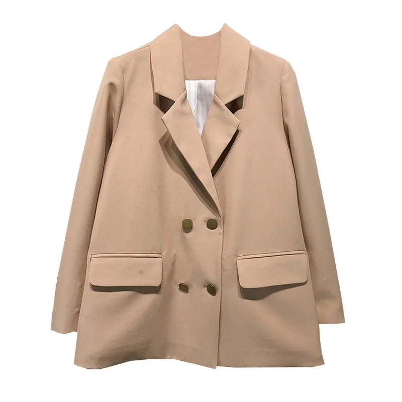 

GVUW Korean Temperament Chic Sweet Light Pink Metal Button Double Breasted Loose Small Suit Coat For Women Bimba Y KB7109