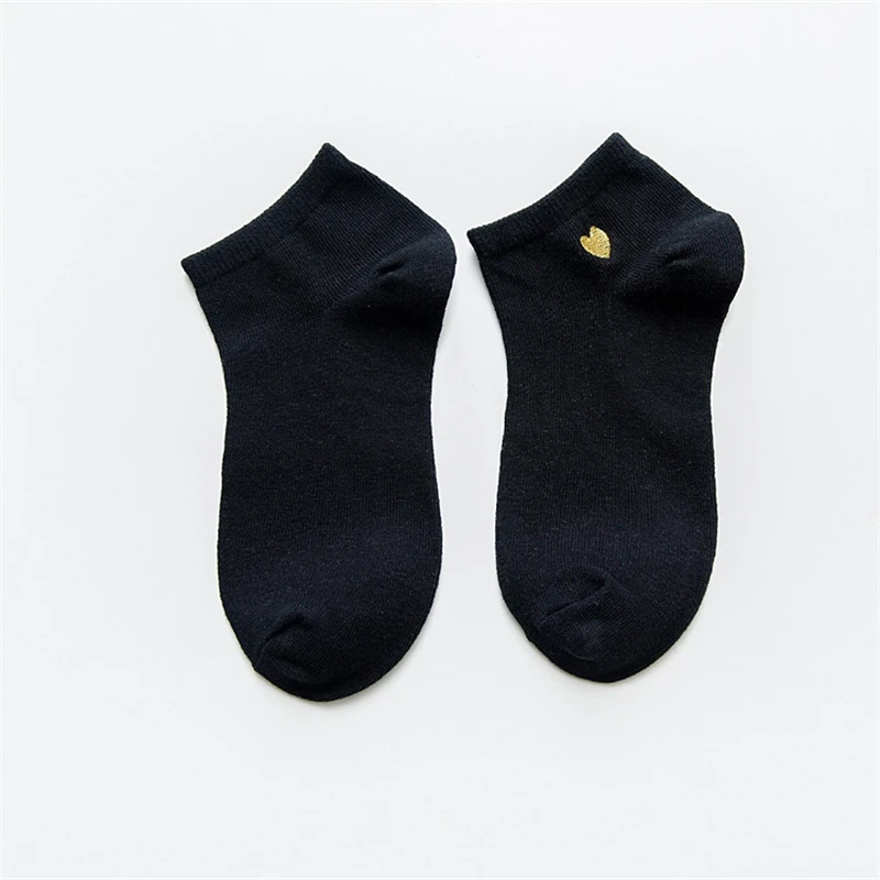 

10pairs/lot Spring Summer Line New Cotton Embroidery Gold Love Women's Boat Lovely College Style Solid Socks Female Cute