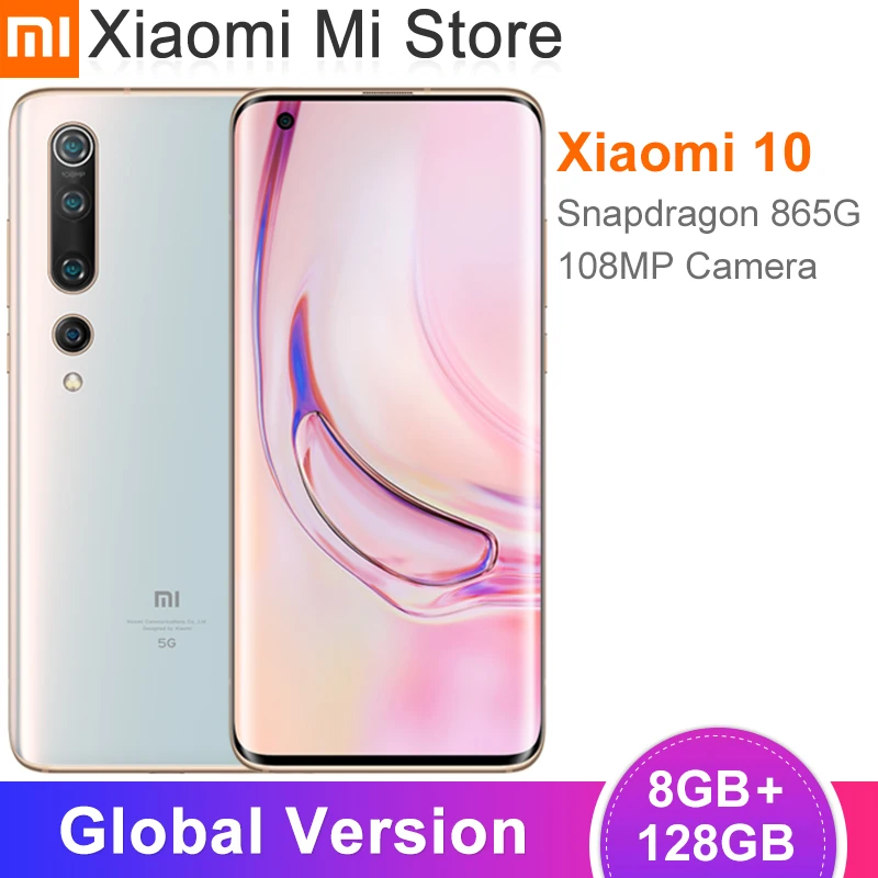 Глобальная версия Xiaomi Mi 10 8GB 128GB смартфон 5G мобильного телефона LPDDR5 USF 3 0 Snapdragon 865 Octa