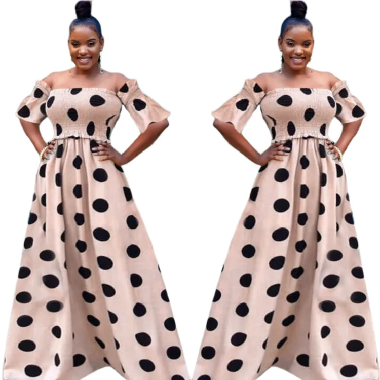 

2020 Dashiki Long Maxi Dress African Dresses For Women Plus Size Summer Dress Dot Print Robe Ladies Clothes African Clothing