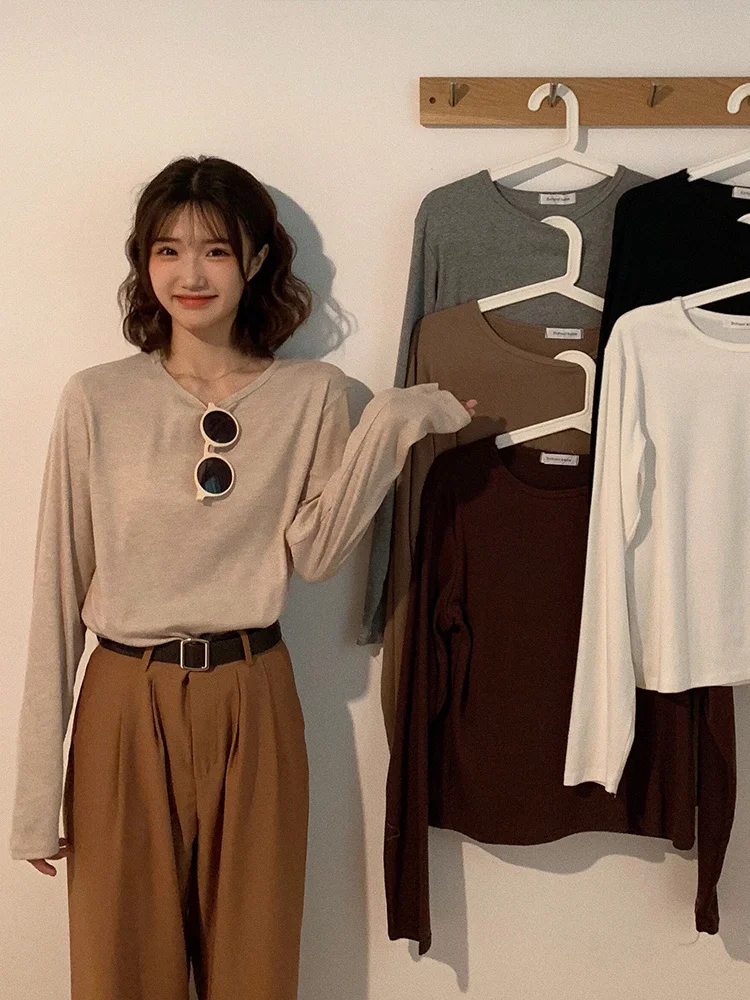 2021 футболка с длинным рукавом Новинка для ранней осени женский топ белым дном